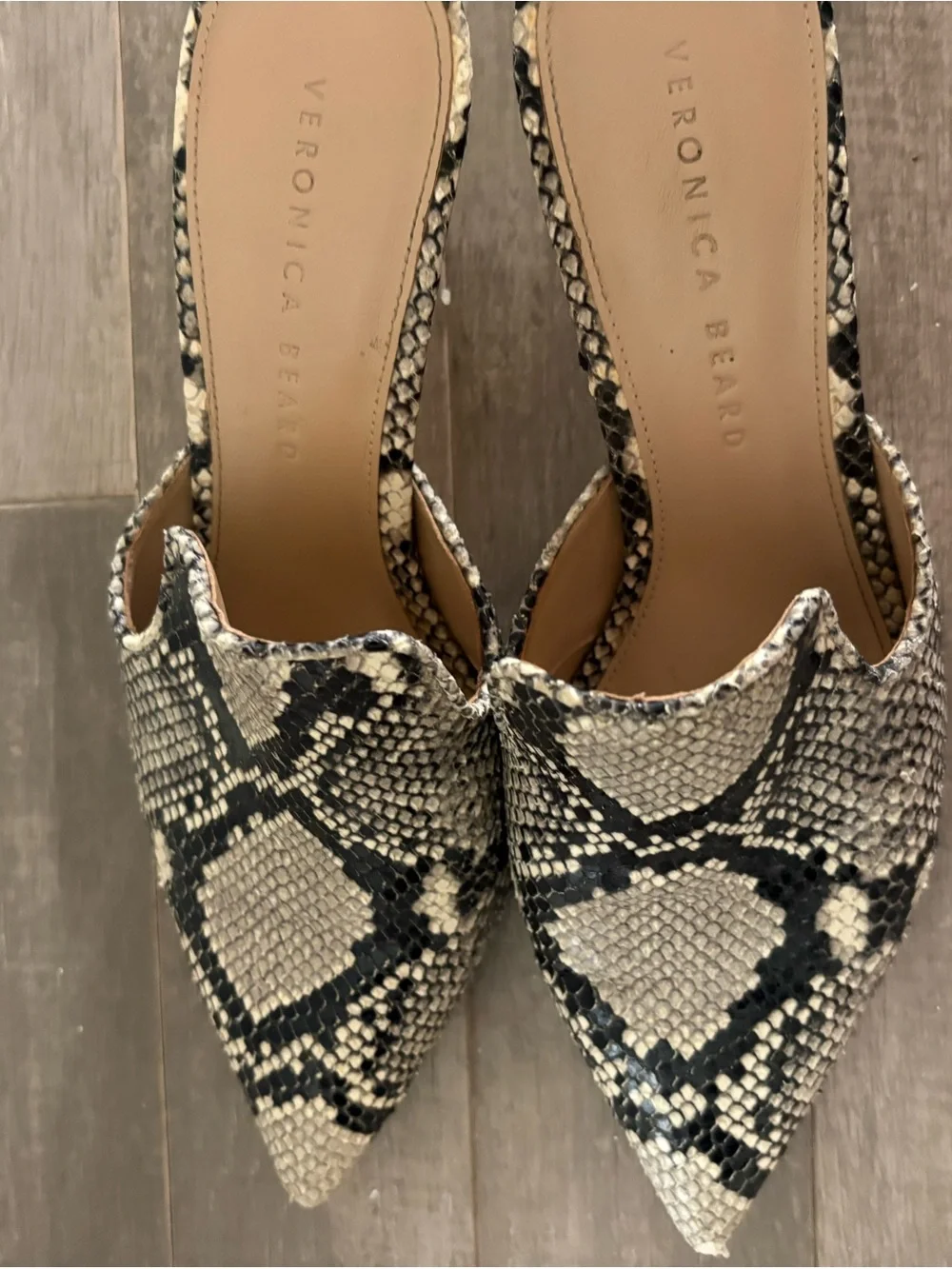 Veronica Beard Snakeskin Print Leather Pointed Toe Mule Heels 7.5M